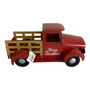 Red Metal Truck Holiday Merry Christmas Red Decor Vintage Style Farmhouse NEW